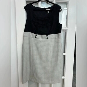 DressBarn Black Grey Sleeveless Classic Plaid Ruffle Dress Women’s Plus Size 14